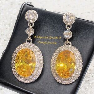 💛18k White Gold Filled Lab Created White & Yellow Canary Diamond Halo Earrings